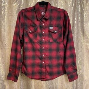 Dixxon Flannel Womens The Oxblood Red Black Button Down Long Sleeve Small